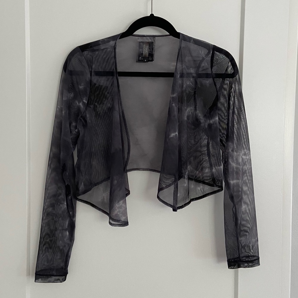 Shrug, sheer black/gray, Sympli, size 8. Great for the holidays!